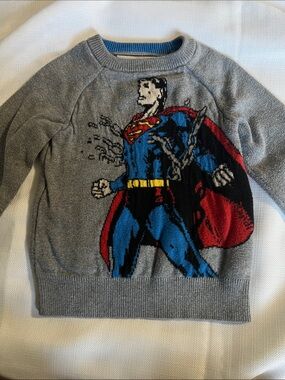 GAP Gray Superman Graphic Crewneck Sweater with Red & Blue Accents